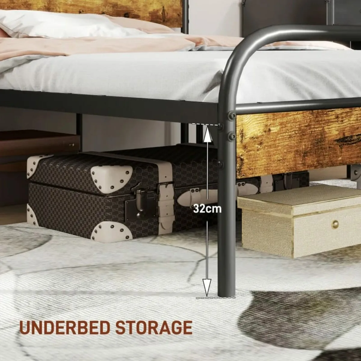 Industrial-Style Single Bed Frame - Black/Brown - Image 4