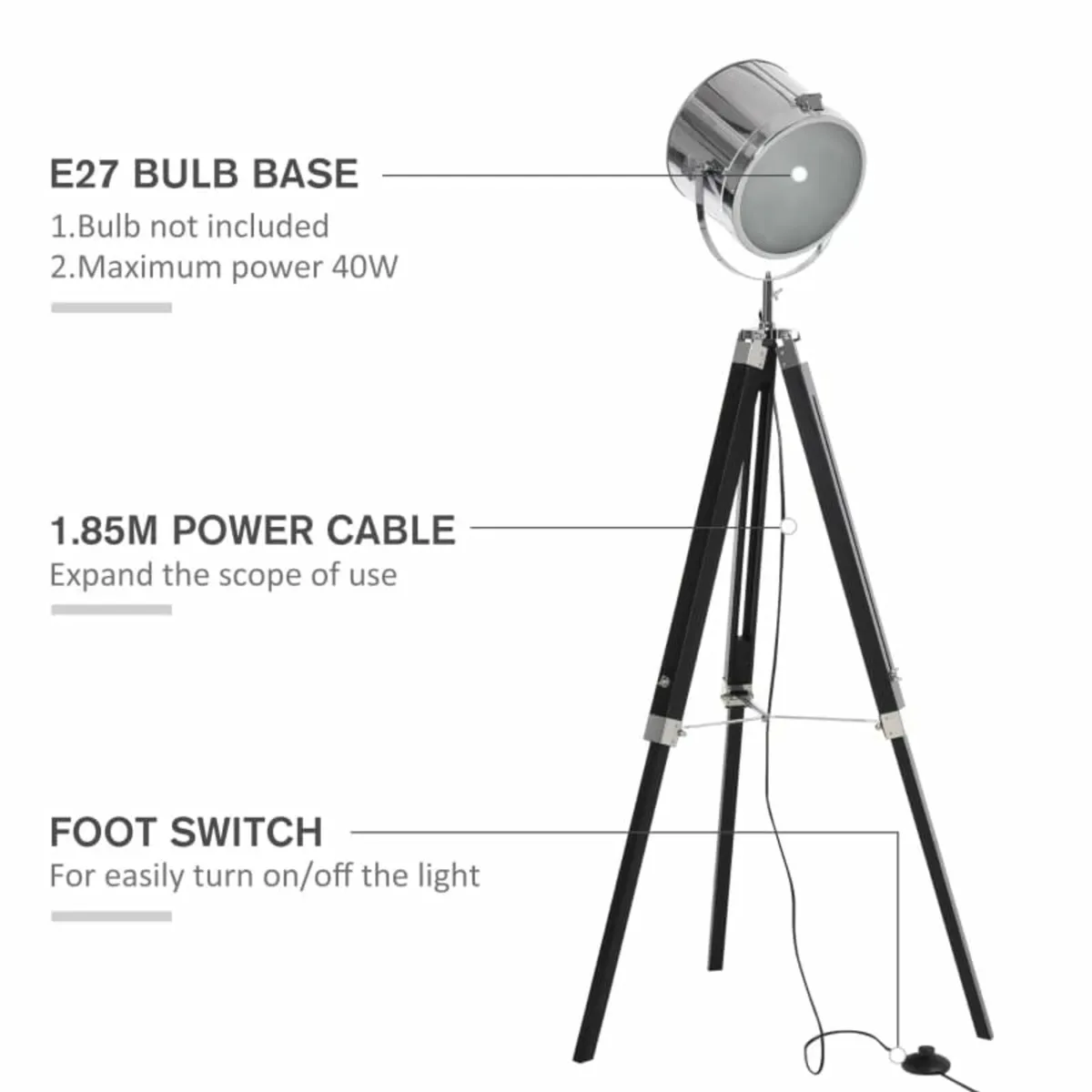 Industrial Style Adjustable Tripod Floor Lamp, Sea - Image 4