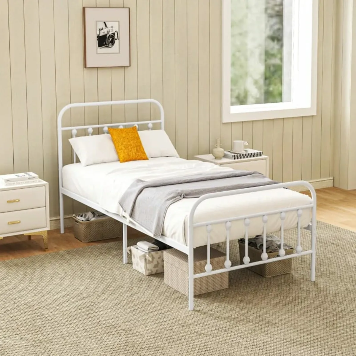 Single Minimalistic Metal Bed Frame - White - Image 2