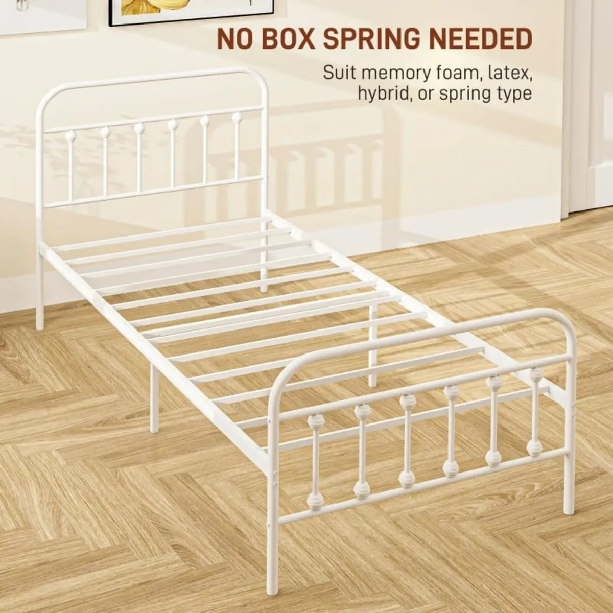 Single Minimalistic Metal Bed Frame - White - Image 4