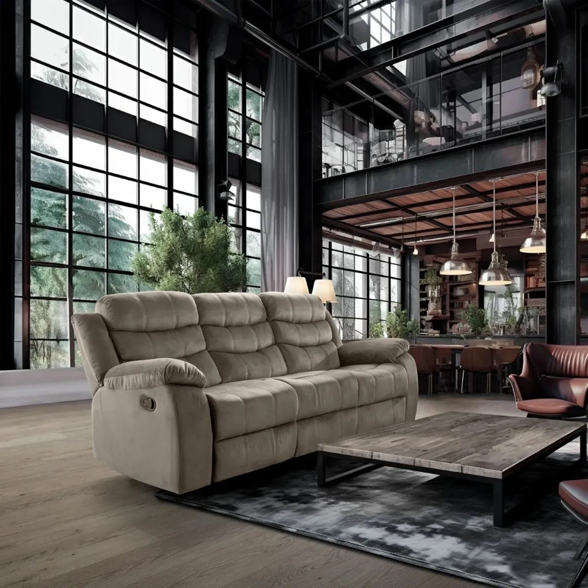 3 Seater Fabric Recliner Sofa -Brown - Image 1