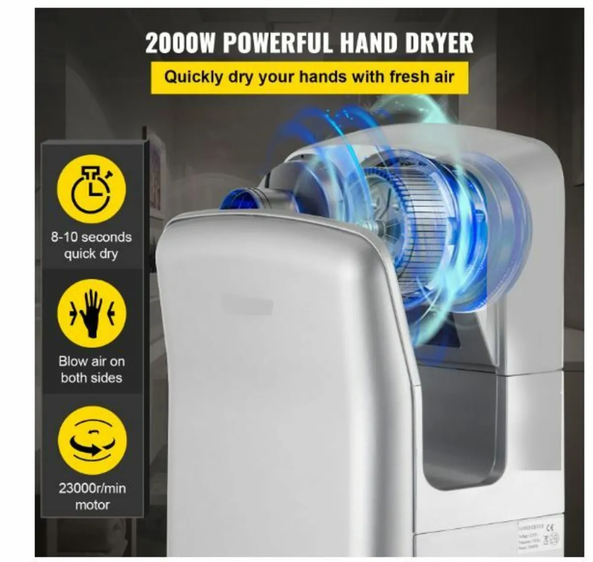 Jet Hand Dryer, Premium Electric Commercial Blade - Image 2