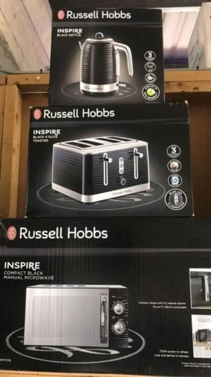 Black Kettle and Toaster and Microwave Set