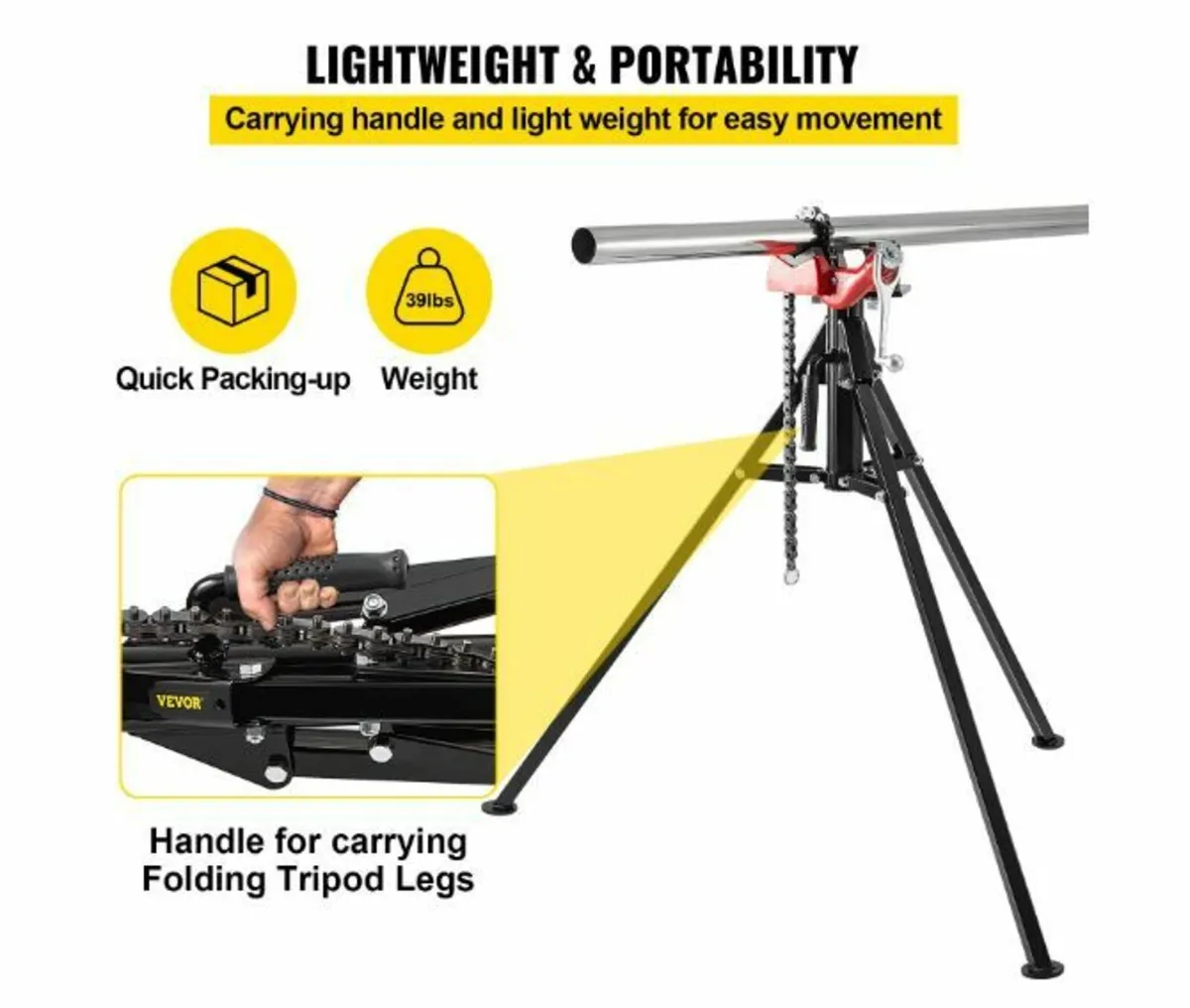 Tripod Pipe Chain Vise | 1/8"-5" Pipe Capacity - Image 4