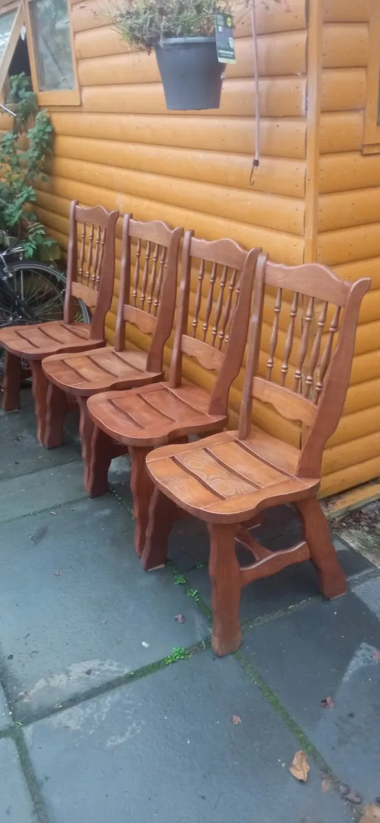 Vintage Solid Oak Brutalist Style Chairs (4) - Image 1