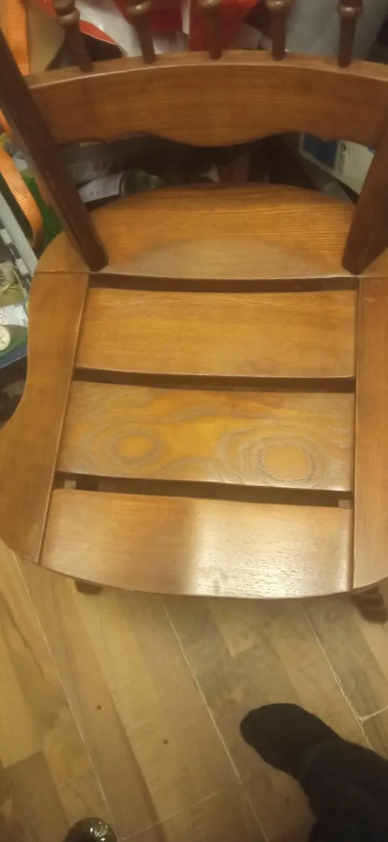 Vintage Solid Oak Brutalist Style Chairs (4) - Image 3