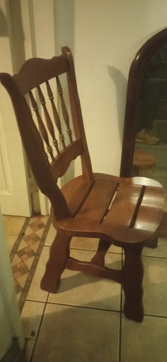 Vintage Solid Oak Brutalist Style Chairs (4) - Image 4