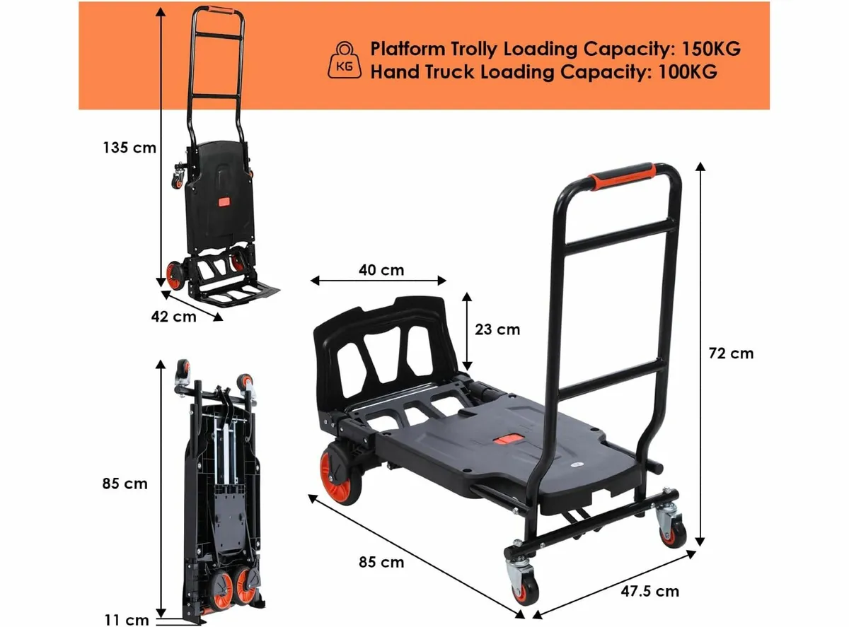 2-in-1 Folding Hand Truck and Dolly 300 lbs Load - Image 4