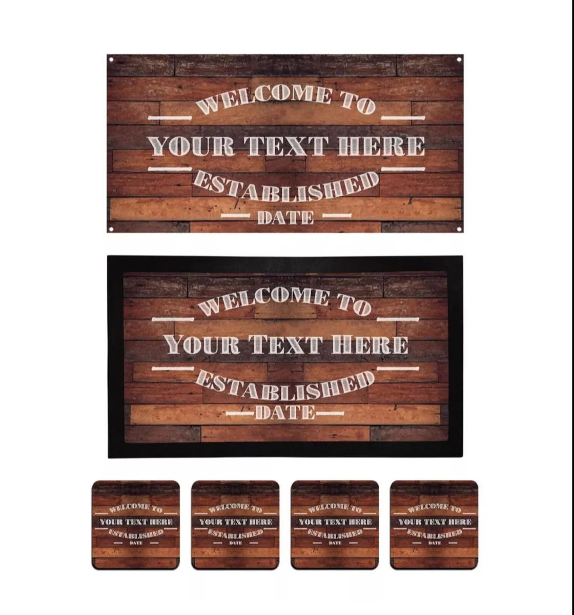 Personalised Home Bar Set Runner, Coasters & Sign - Image 1