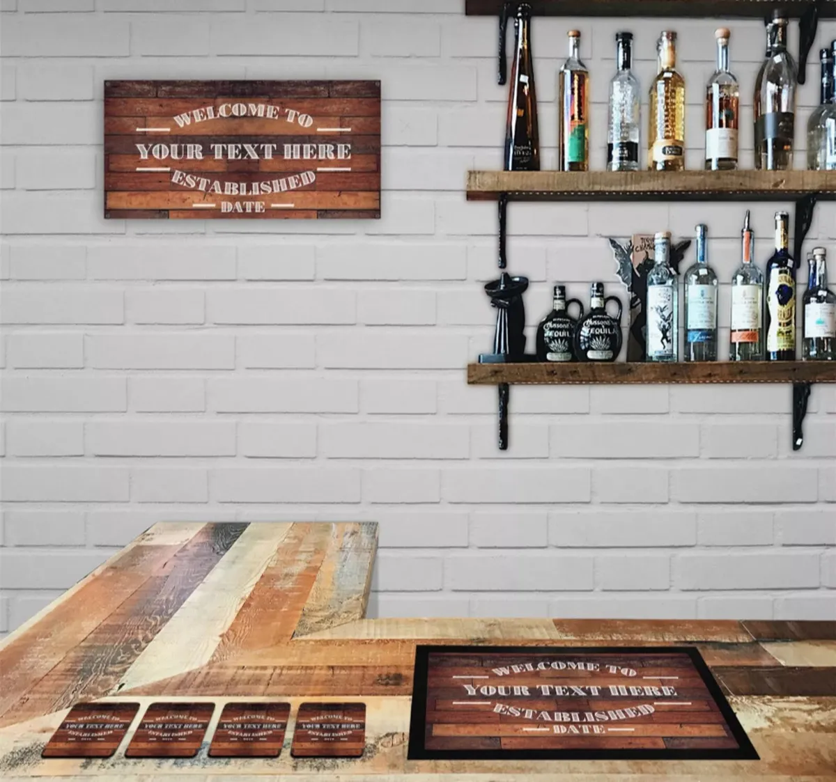 Personalised Home Bar Set Runner, Coasters & Sign - Image 2