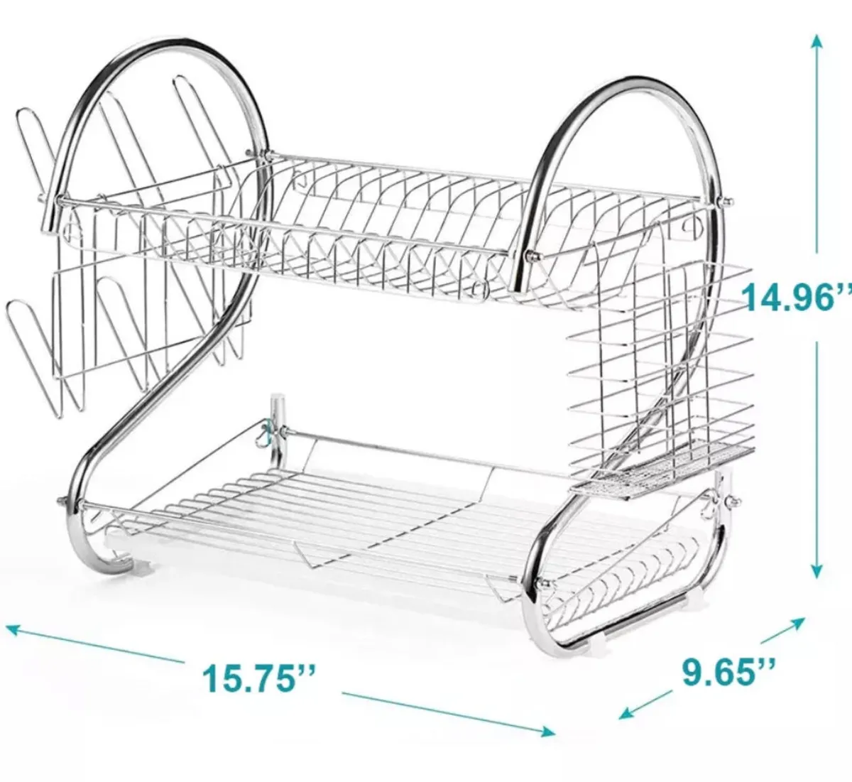 2 Tier Dish Drainer Rack Holder With Drip Tray - Image 2