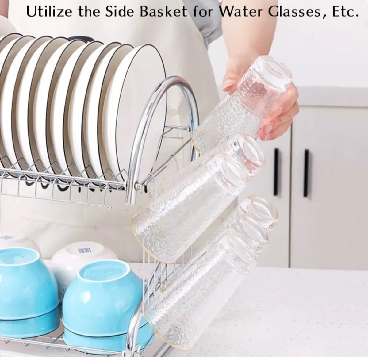 2 Tier Dish Drainer Rack Holder With Drip Tray - Image 4