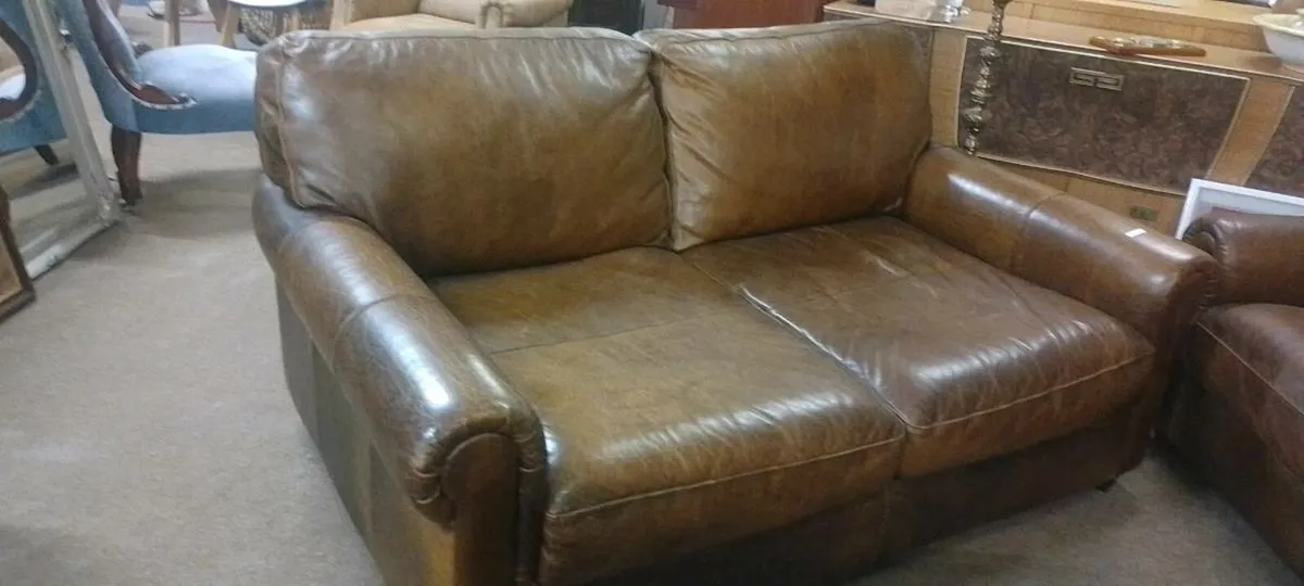 Brown Real Leather Two Seat Sofa
