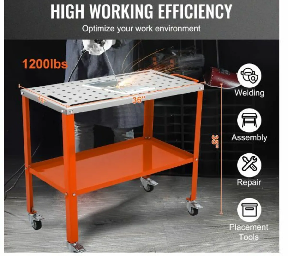 Welding Table 36" x 18", 1200lbs Load Capacity Ste - Image 2