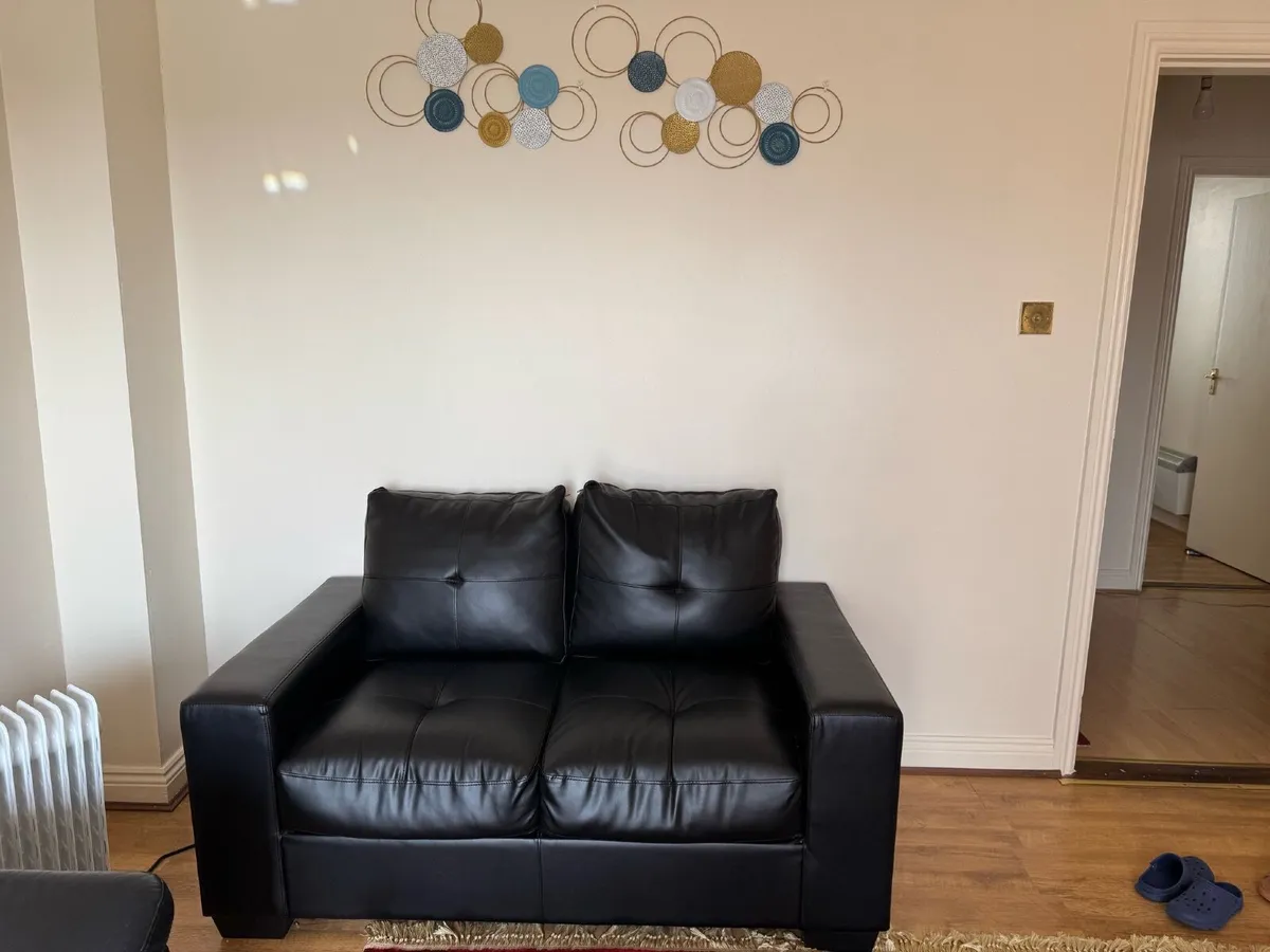 2 seat leather and 2 seat normal sofa to sell - Image 3
