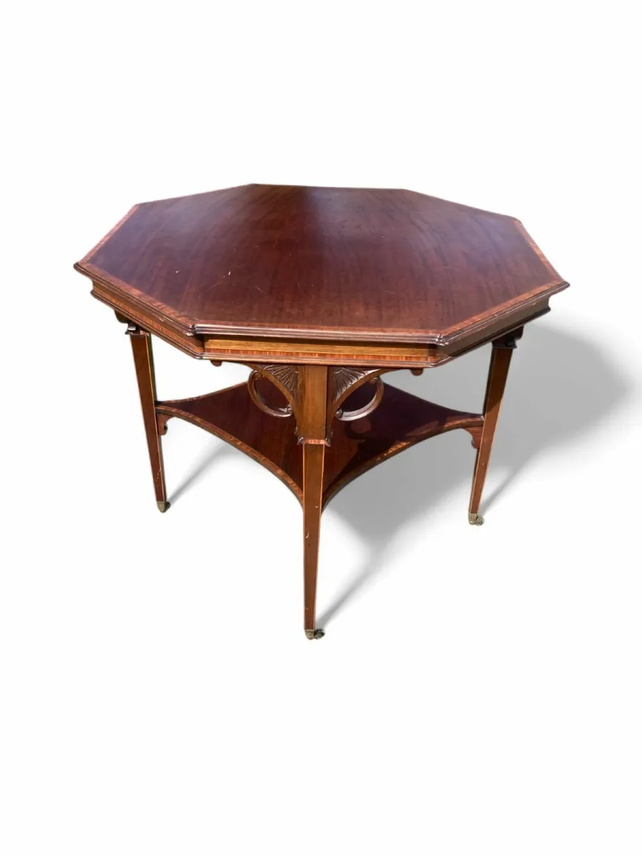 Antique Lamp Table - Octagon - Inlaid - Image 2