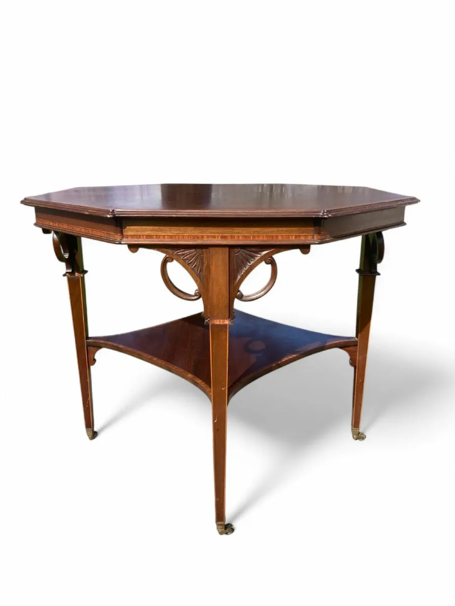 Antique Lamp Table - Octagon - Inlaid - Image 3
