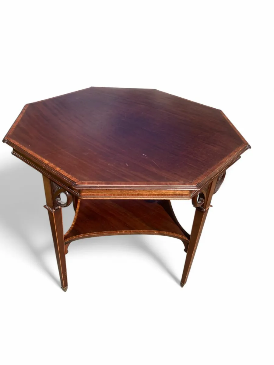 Antique Lamp Table - Octagon - Inlaid - Image 4
