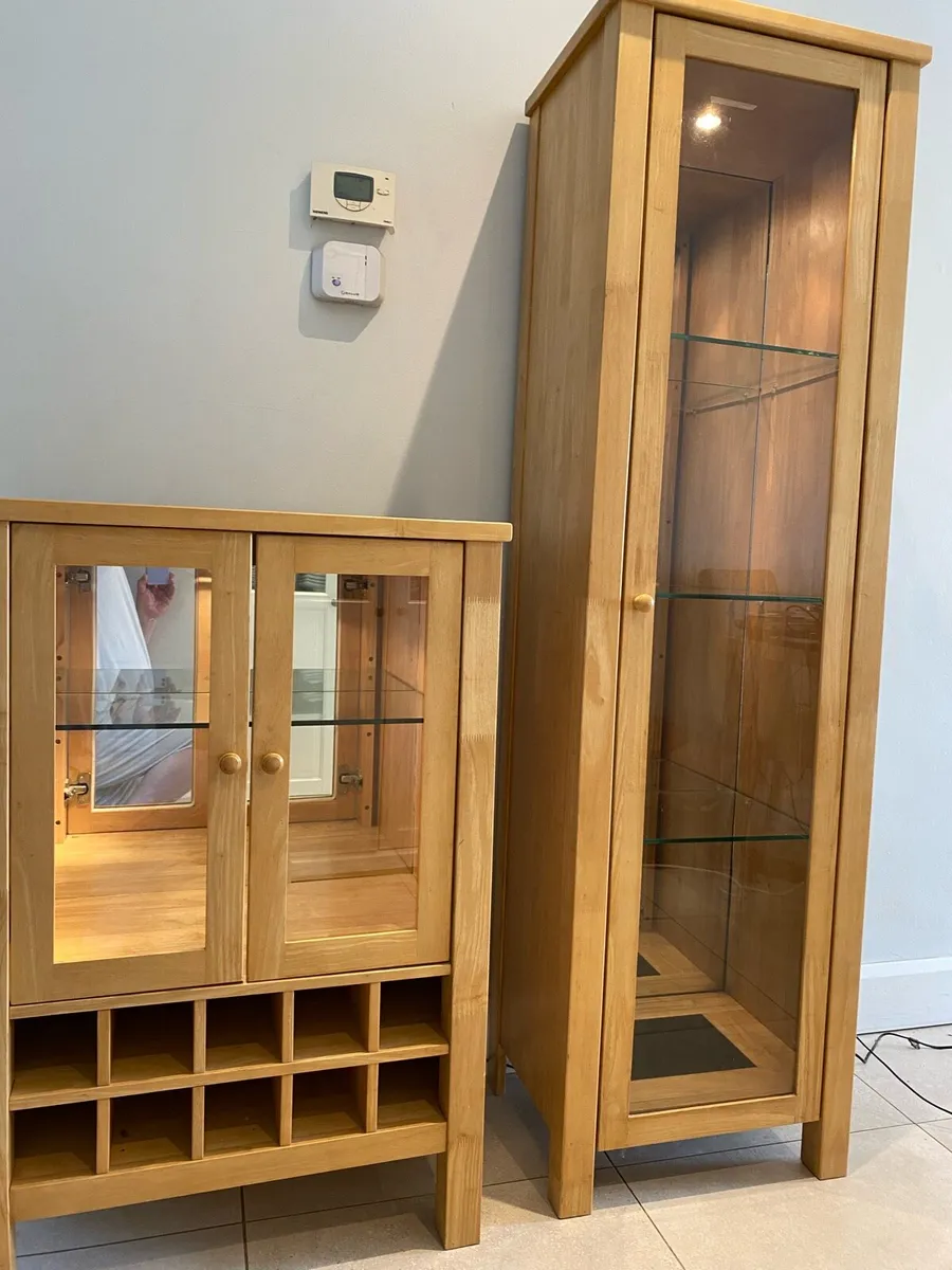 Oak TV Unit, Drinks Cabinet & Tall Display Cabinet - Image 1