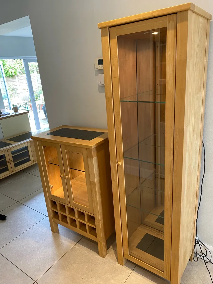 Oak TV Unit, Drinks Cabinet & Tall Display Cabinet - Image 3