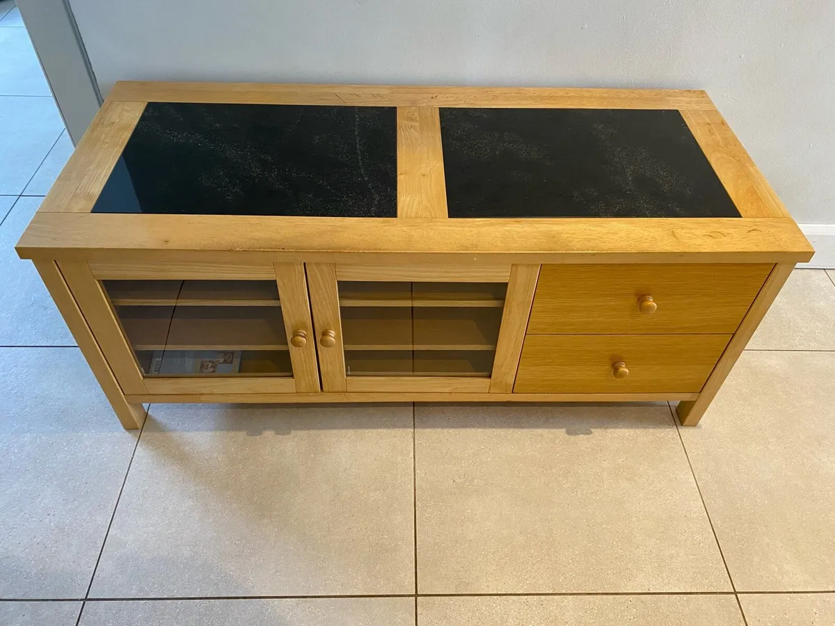 Oak TV Unit, Drinks Cabinet & Tall Display Cabinet - Image 4