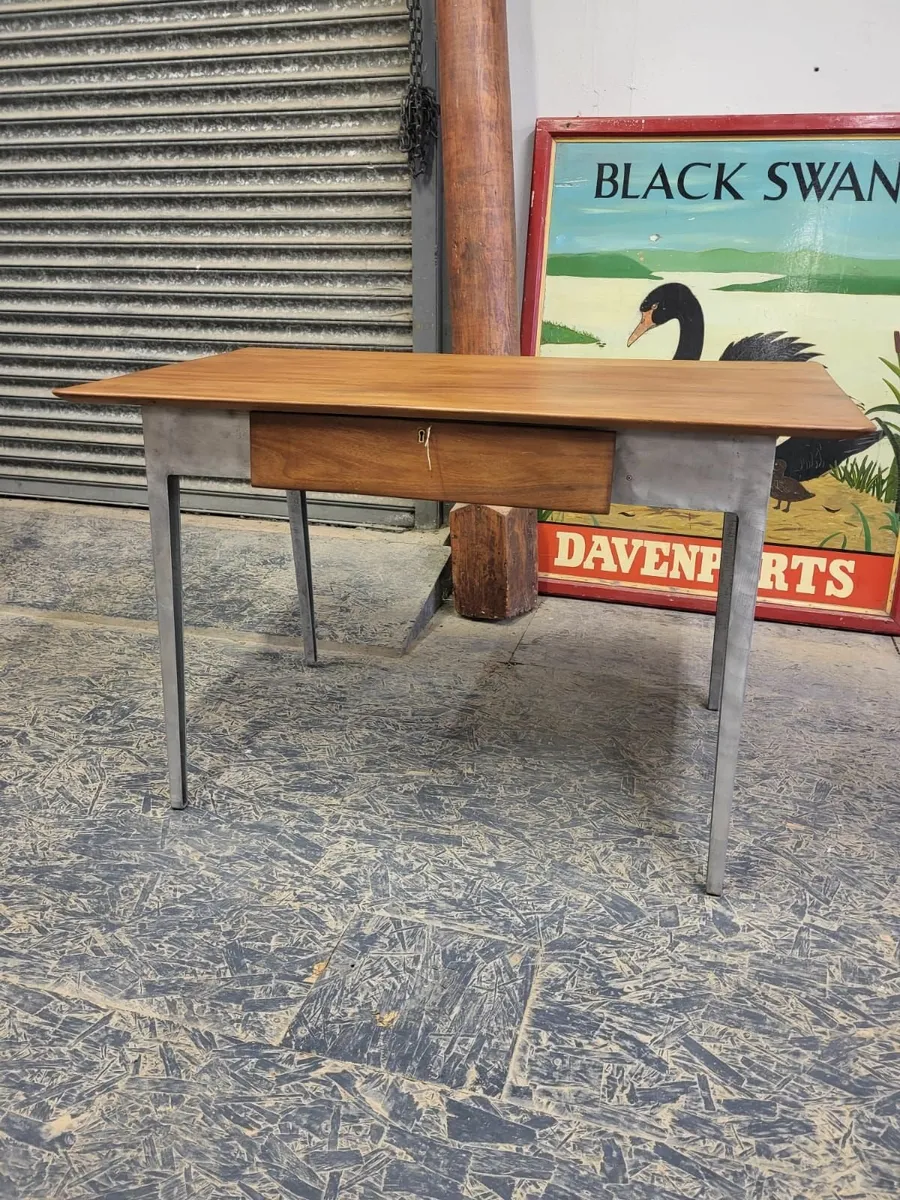 1950s alloy base mahogany top desk - Image 3