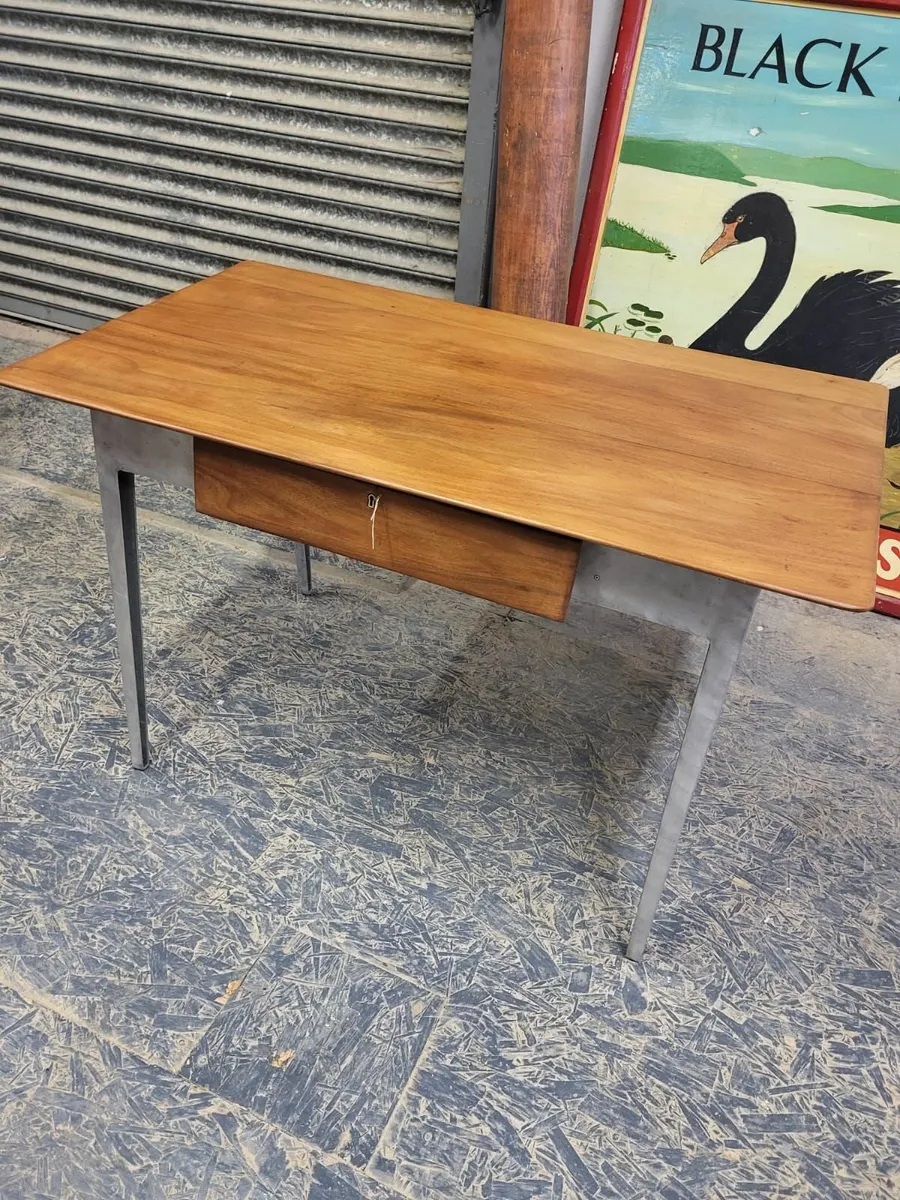 1950s alloy base mahogany top desk - Image 4