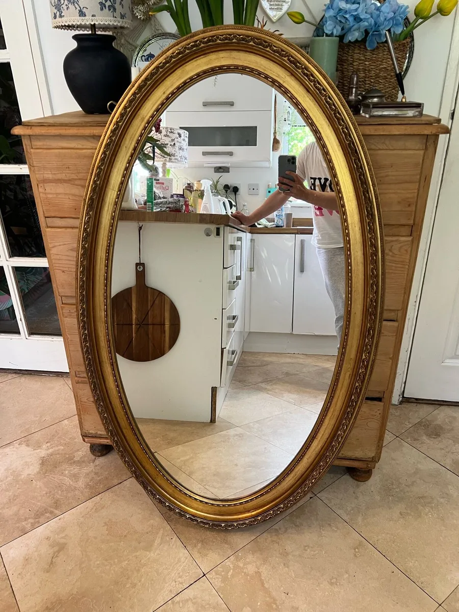 Vintage gilt mirror oval - Image 1