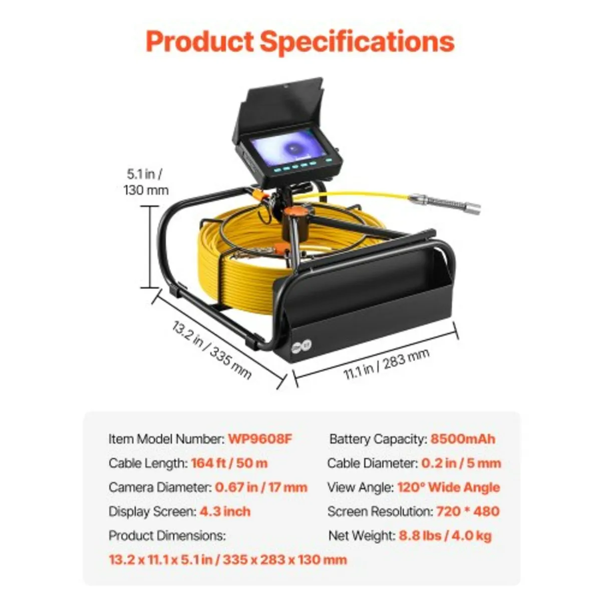 Sewer Camera 50m 4.3-inch Duct Camera with 6 Adjus - Image 3