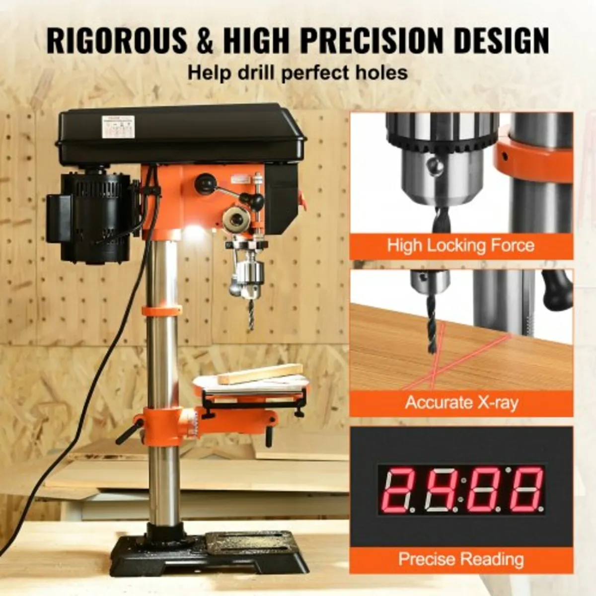 750W Bench Drill Press, 440-2580RPM Continuously V - Image 2