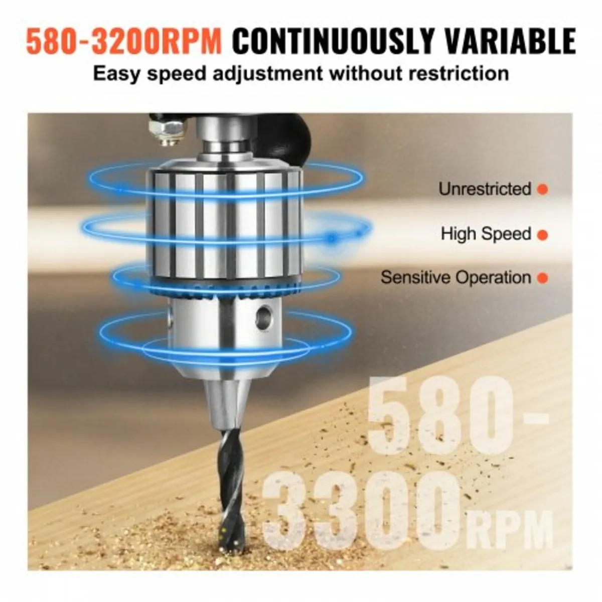 750W Bench Drill Press, 440-2580RPM Continuously V - Image 3