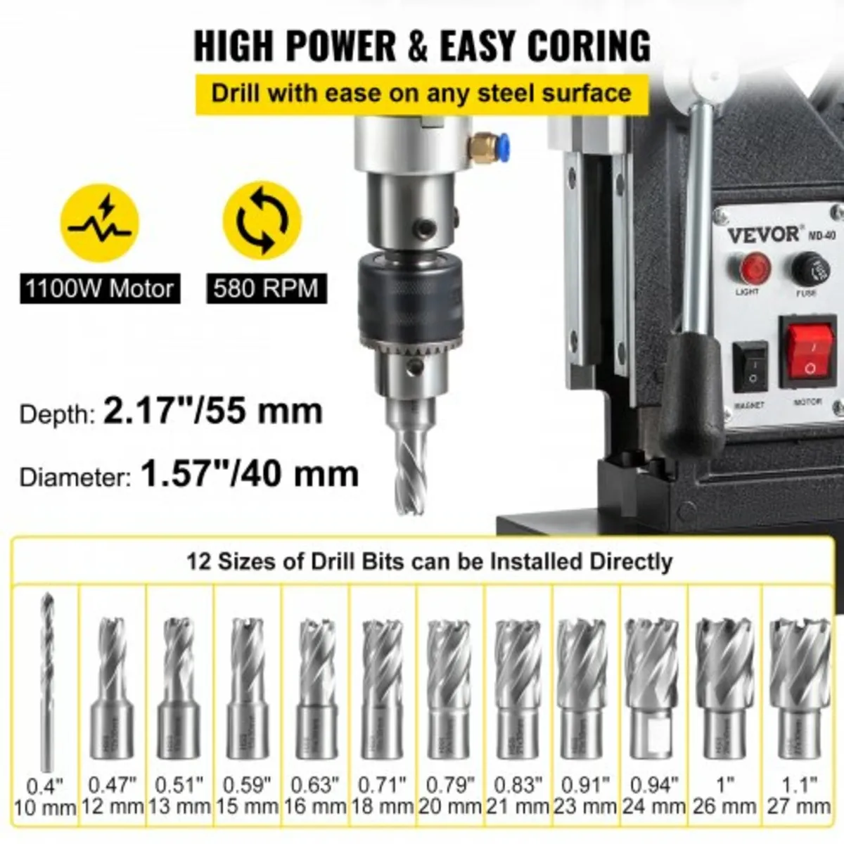 Magnetic Drill, 1100W 1.57" Boring Diameter, 2697l - Image 3