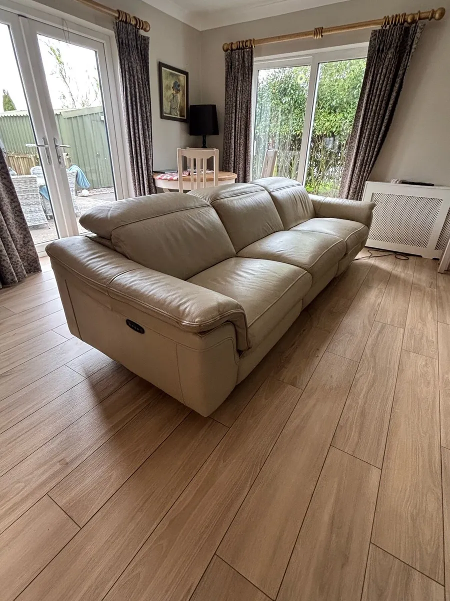 Cream leather couch - Image 1