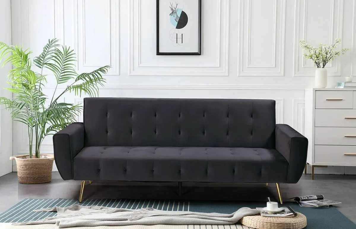 Black Sofa Bed with Golden Legs - Image 1