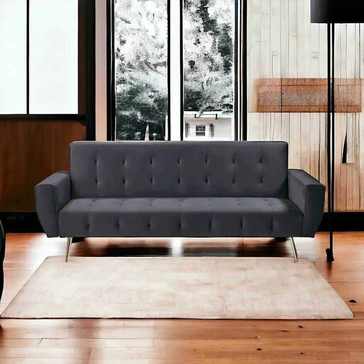 Black Sofa Bed with Golden Legs - Image 3