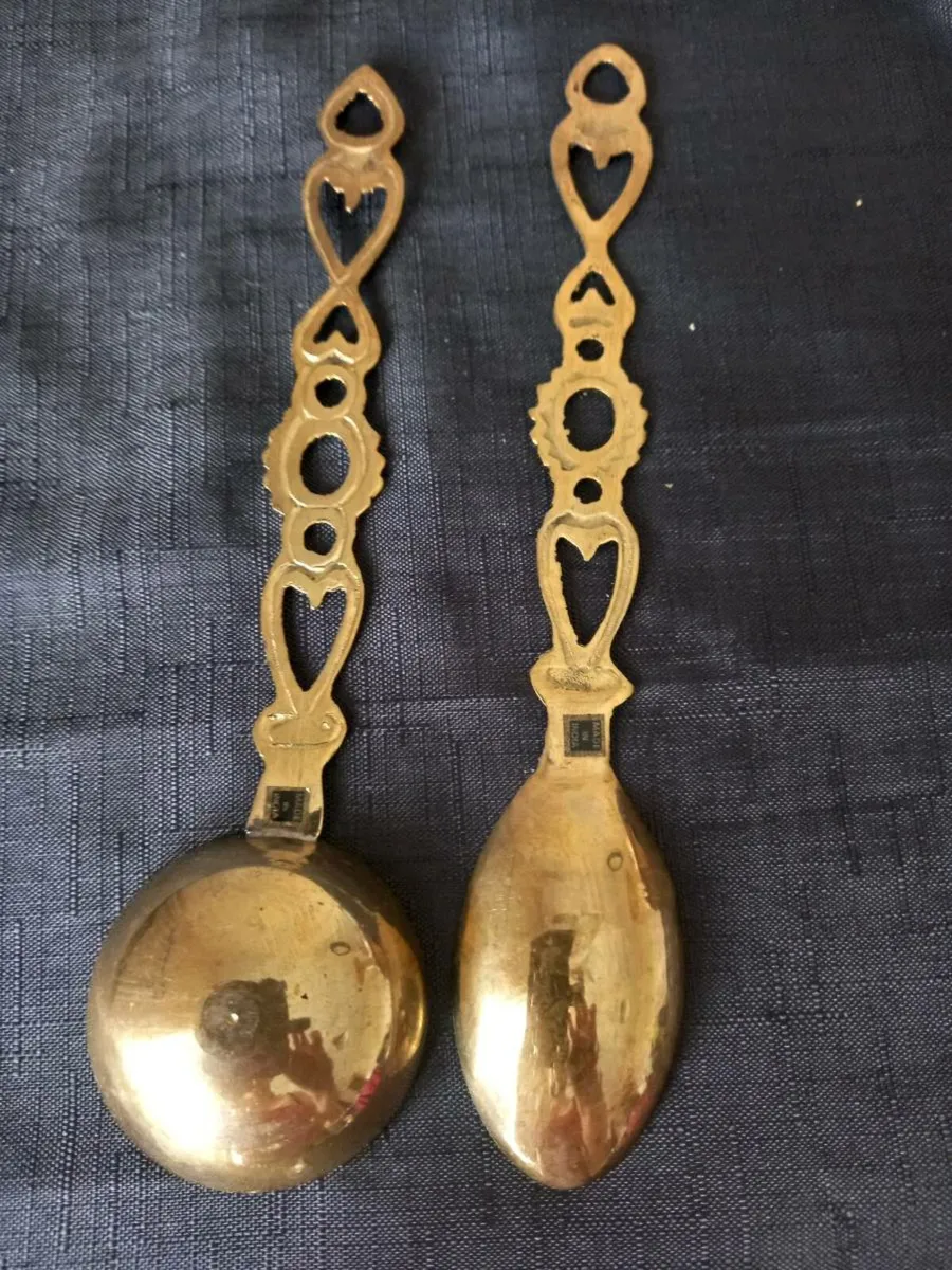 2 Brass Love Spoons With Celtic Symbols - Image 2