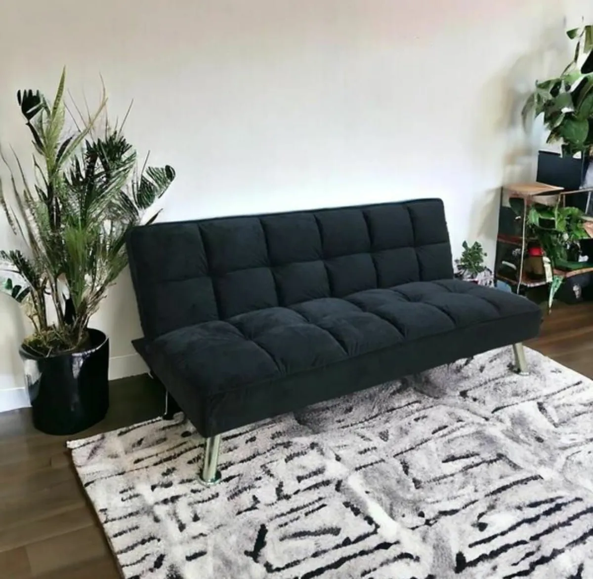 Black Folding 3-Seater Sofa Bed - Image 4