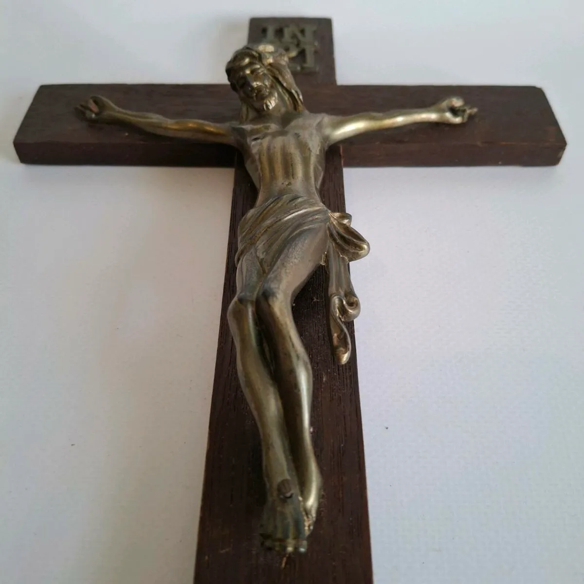 Vintage Wooden Crucifix with Metal Corpus - Image 3