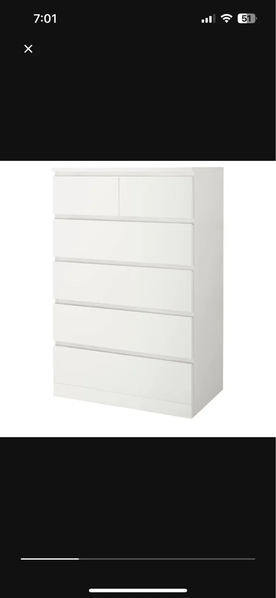 IKEA MALM white chest of 6 drawers - Image 1
