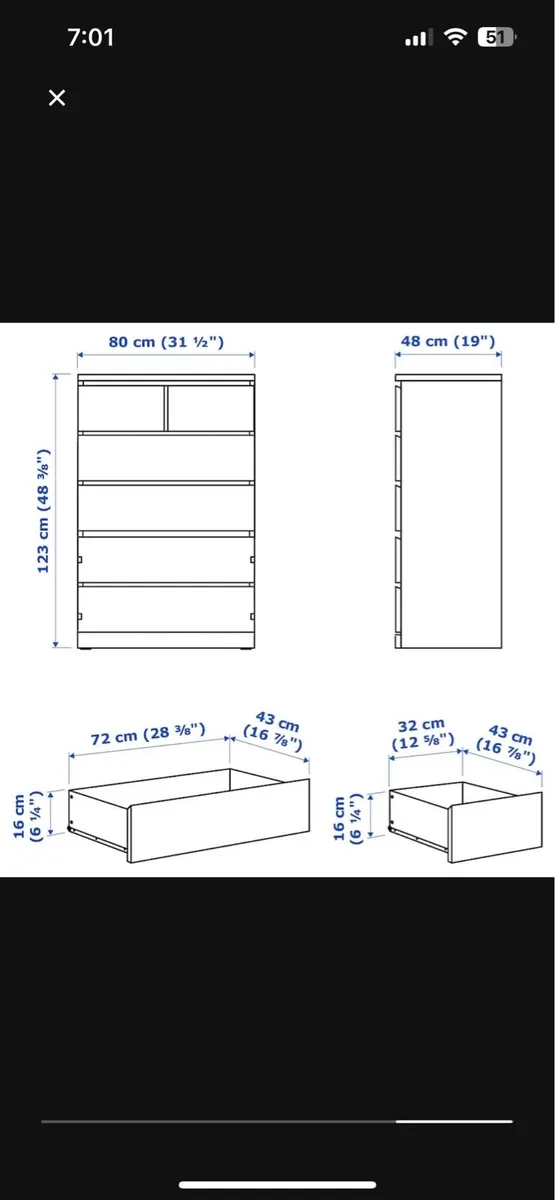 IKEA MALM white chest of 6 drawers - Image 2