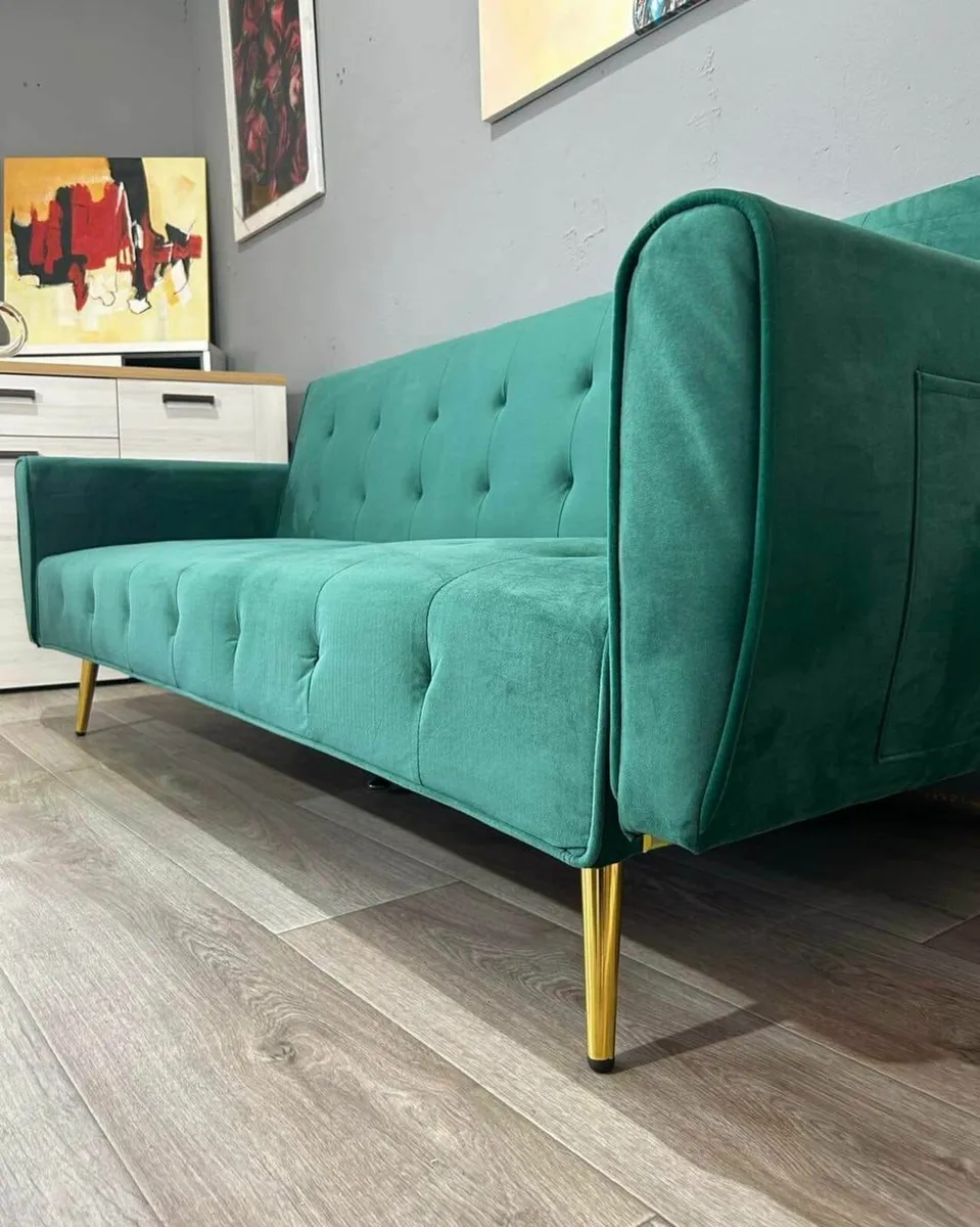 Green Sofa Bed with Golden Legs - Image 3
