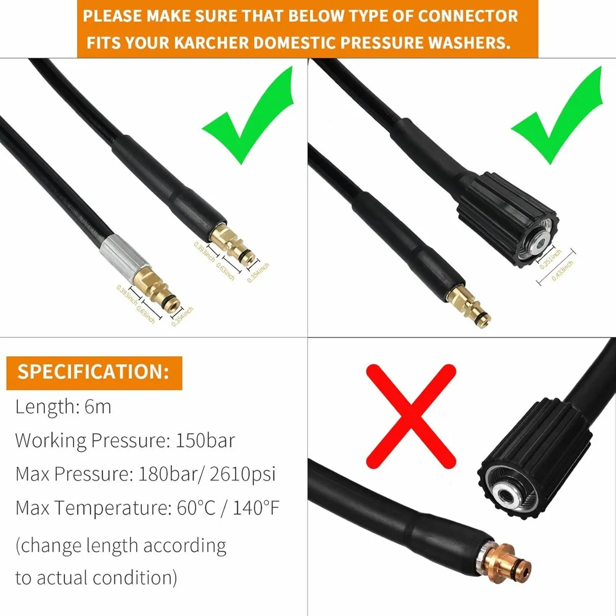 Karcher 6M 19FT 2320PSI High Pressure Washer Hose - Image 2