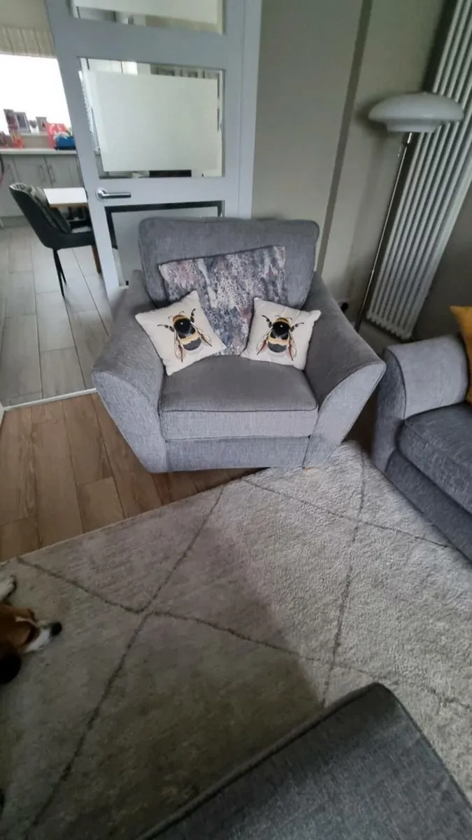 Couch 3-2-1 set with poof. Grey material. - Image 3