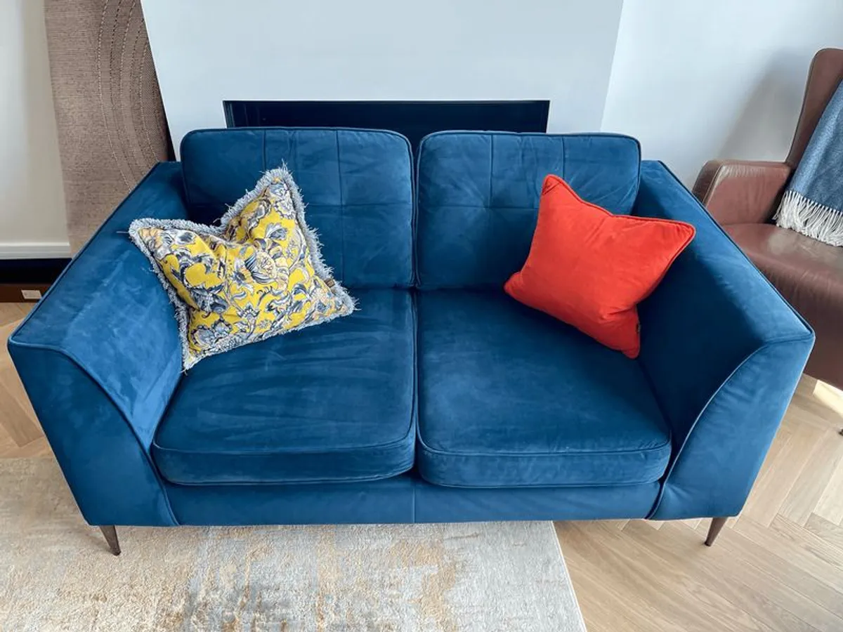 Navy Blue Velvet Two-Seater Sofa - Image 3