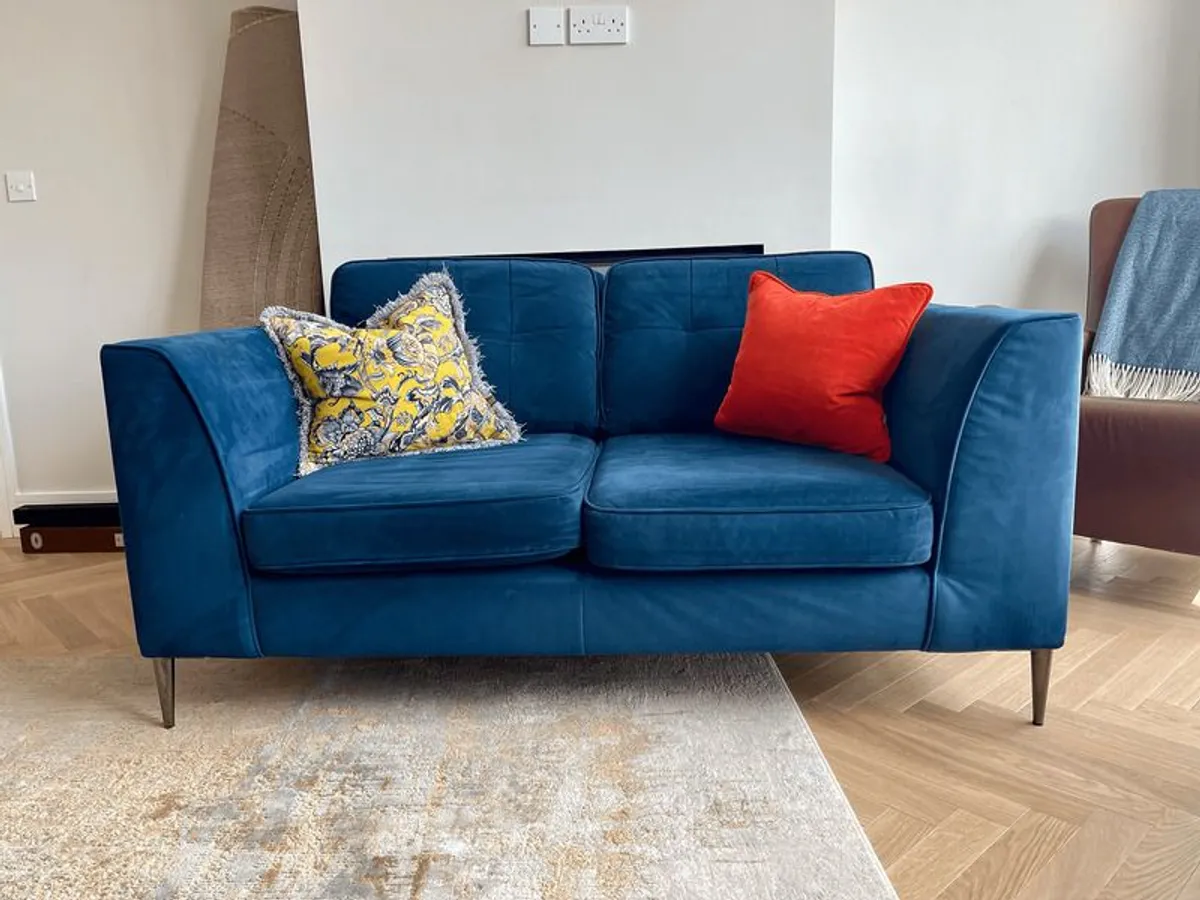 Navy Blue Velvet Two-Seater Sofa - Image 4