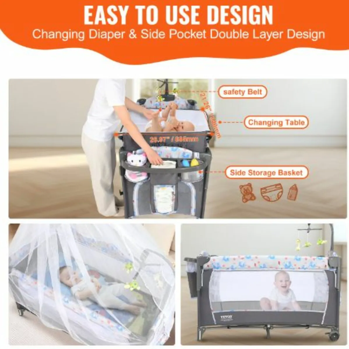 Baby Bassinet, 77 lbs Load Capacity, Easy to Fold - Image 2