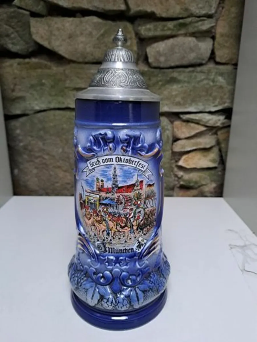 Vintage Blue Octoberfest beer stein - Image 1