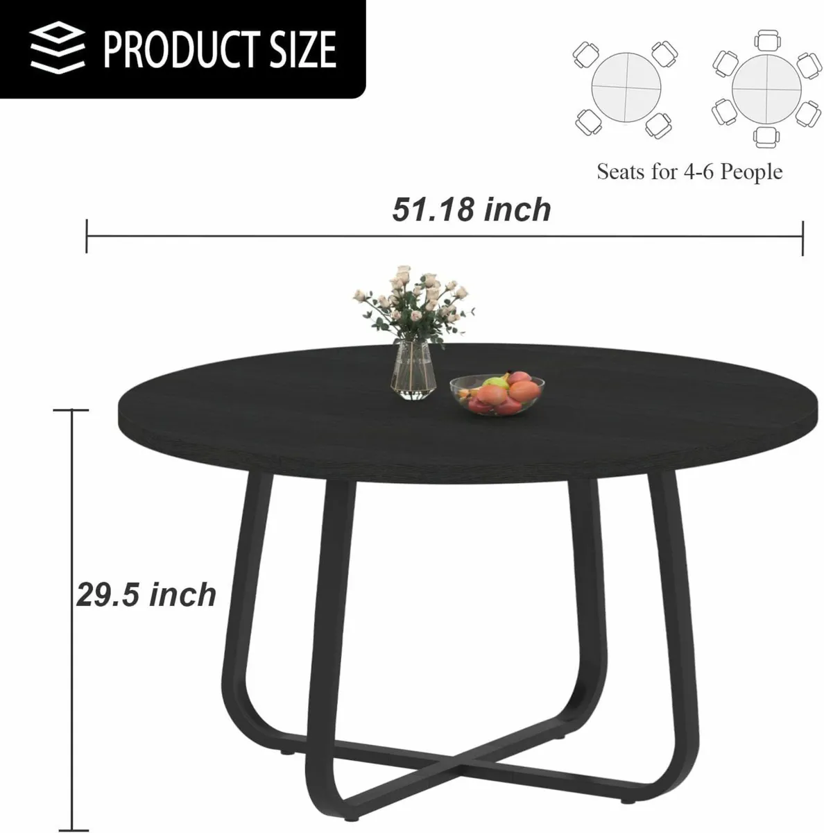 Black Round Dining Table Modern Wood Kitchen - Image 2