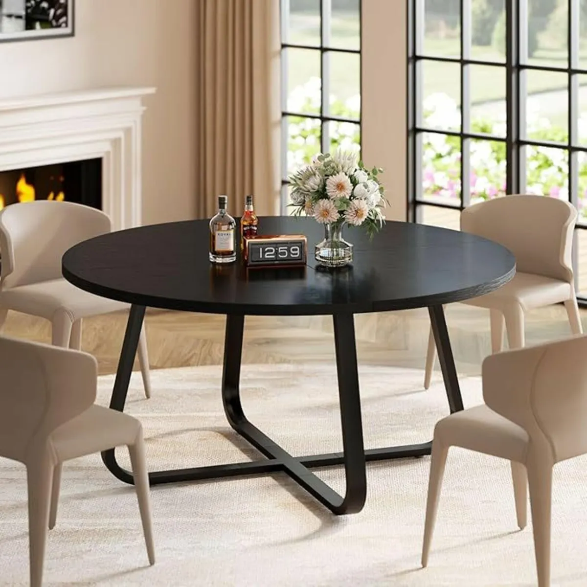 Black Round Dining Table Modern Wood Kitchen - Image 3