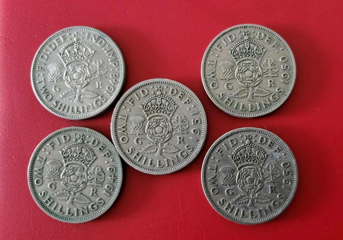 5 x King George VI florins. Two Shilling pieces. - Image 1